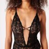 open lace bodysuit with ties and ring details without underwear - forest  green - Undiz